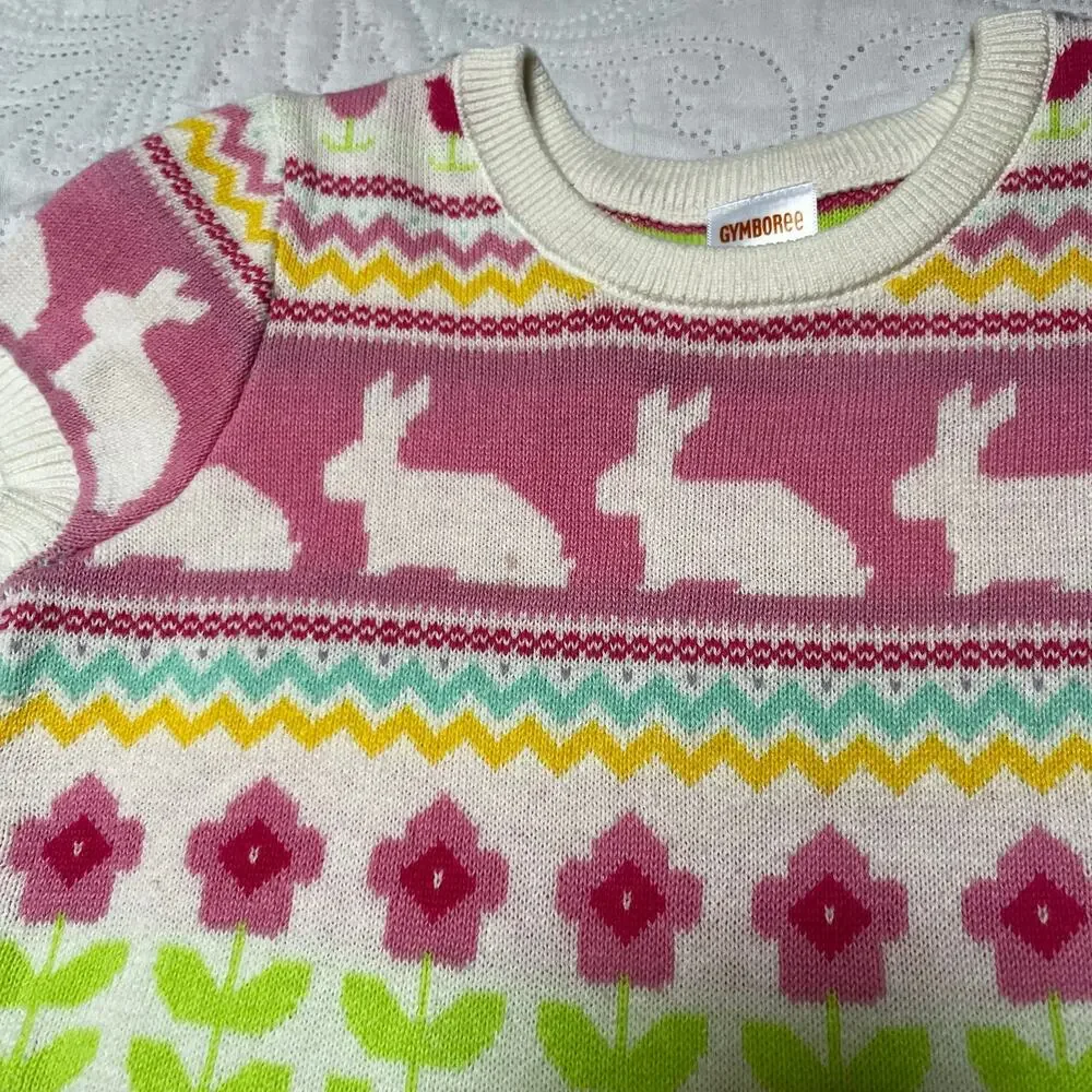 Gymboree Easter Bunny Fair Isle Knit Sweater Dress Size 6